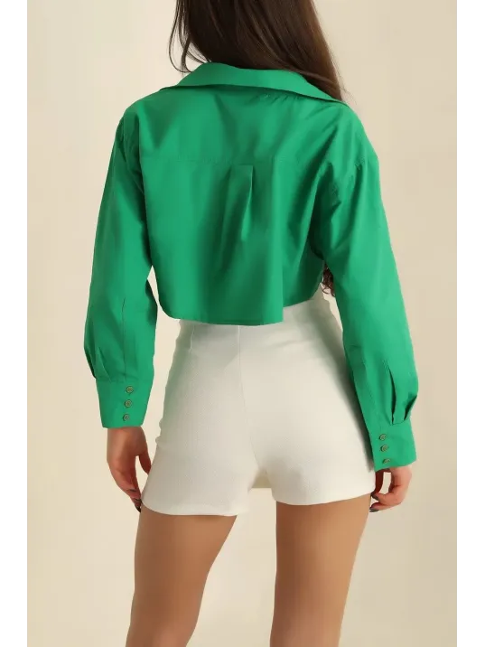Poplin Crop Gömlek Yeşil S3060