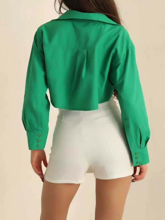 Poplin crop gömlek yeşil s3060 Poplin crop gömlek yeşil s3060