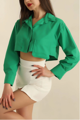 Poplin crop gömlek yeşil s3060