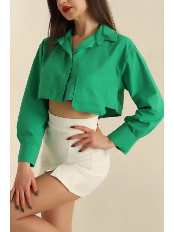 Poplin crop gömlek yeşil s3060 Poplin crop gömlek yeşil s3060