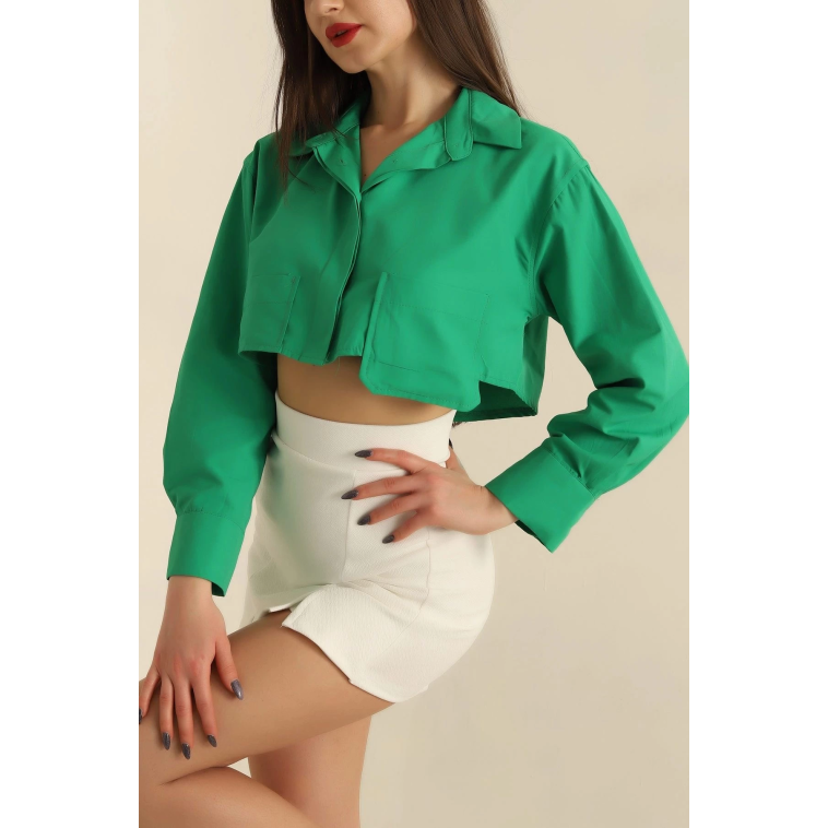 Poplin crop gömlek yeşil s3060 Poplin crop gömlek yeşil s3060