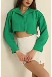 Poplin Crop Gömlek Yeşil S3060