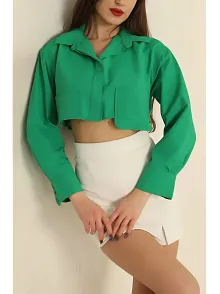 Poplin Crop Gömlek Yeşil S3060