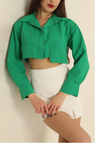 Poplin crop gömlek yeşil s3060