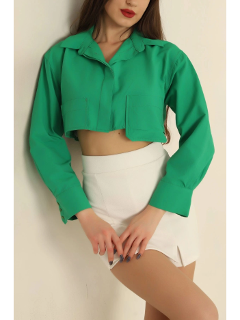 Poplin crop gömlek yeşil s3060 Poplin crop gömlek yeşil s3060