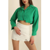 Poplin crop gömlek yeşil s3060