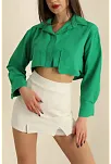 Poplin Crop Gömlek Yeşil S3060