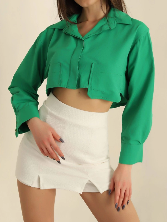Poplin crop gömlek yeşil s3060 Poplin crop gömlek yeşil s3060