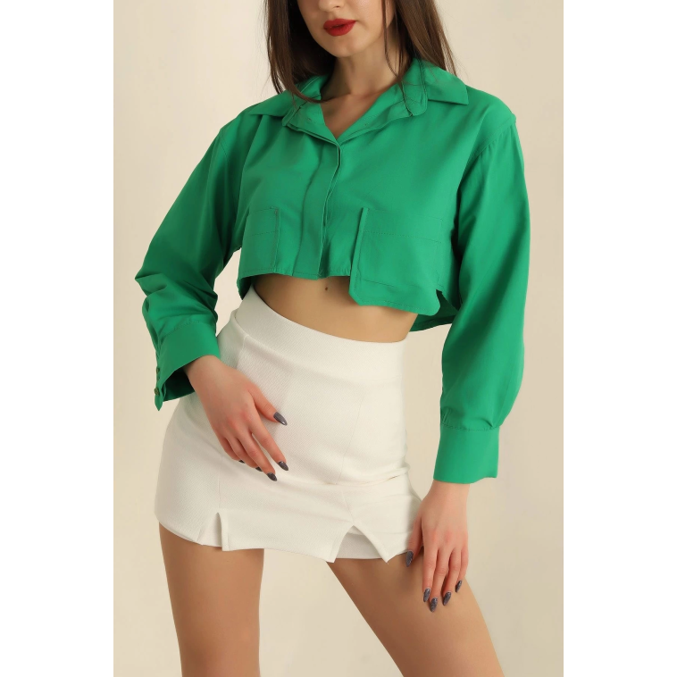 Poplin crop gömlek yeşil s3060 Poplin crop gömlek yeşil s3060