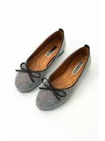 Potte Siyah Saten Babet Ayakkabı Potte Siyah Saten Babet Ayakkabı