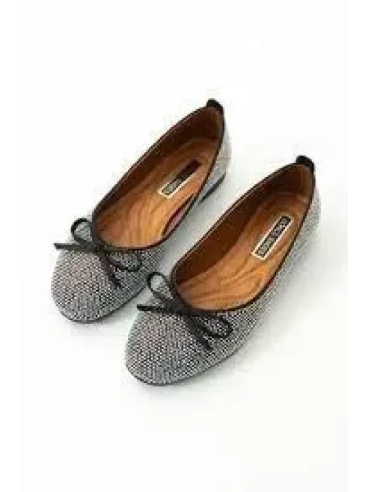 Potte Siyah Saten Babet Ayakkabı Potte Siyah Saten Babet Ayakkabı