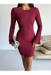 Prenses Kol Esnek Kumaş Elbise Bordo F2334