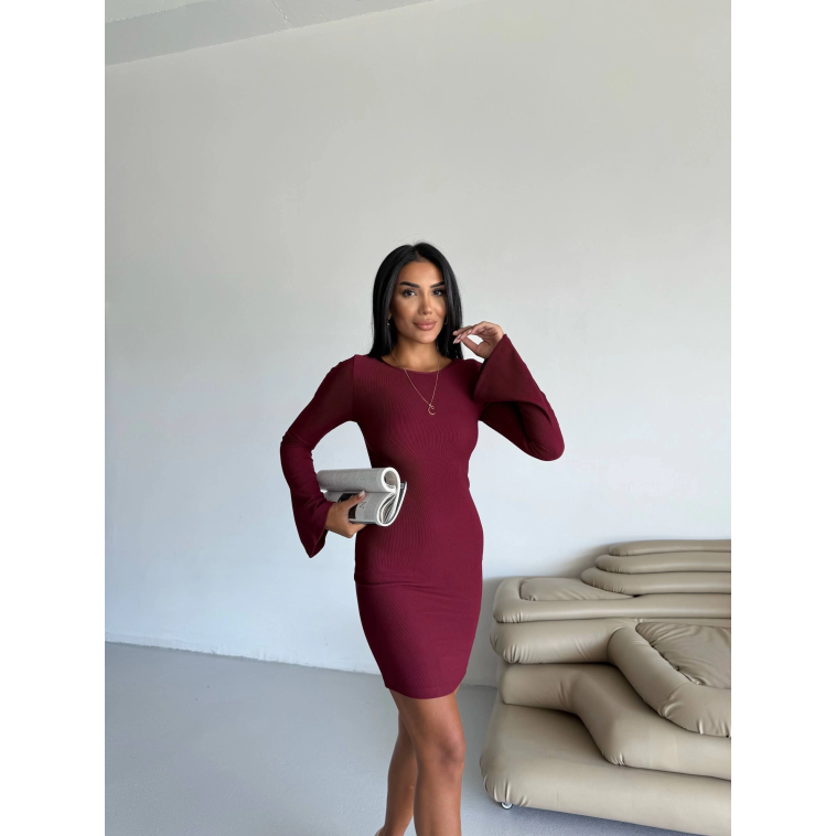 Prenses kol esnek kumaş elbise bordo f2334 Prenses kol esnek kumaş elbise bordo f2334