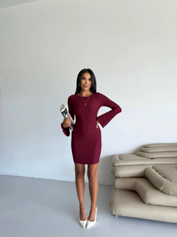 Prenses kol esnek kumaş elbise bordo f2334 Prenses kol esnek kumaş elbise bordo f2334