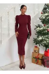 Prenses Kol Kaşkorse Elbise Bordo A3691