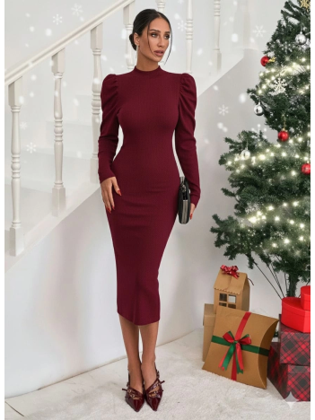 Prenses kol kaşkorse elbise bordo a3691