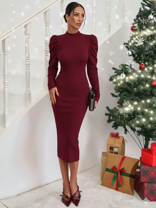 Prenses kol kaşkorse elbise bordo a3691