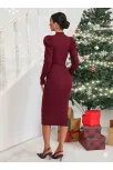 Prenses Kol Kaşkorse Elbise Bordo A3691