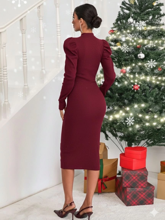 Prenses kol kaşkorse elbise bordo a3691