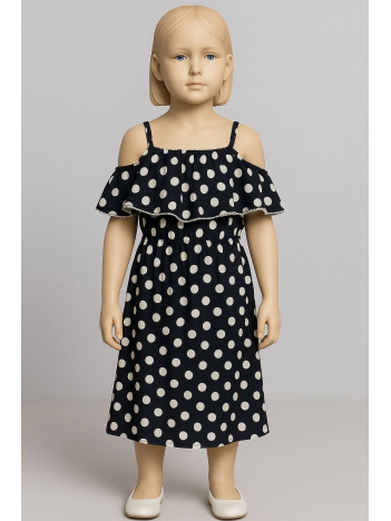 Puantiyeli askılı prenses elbise kız çocuk lacivert Puantiyeli askılı prenses elbise kız çocuk lacivert