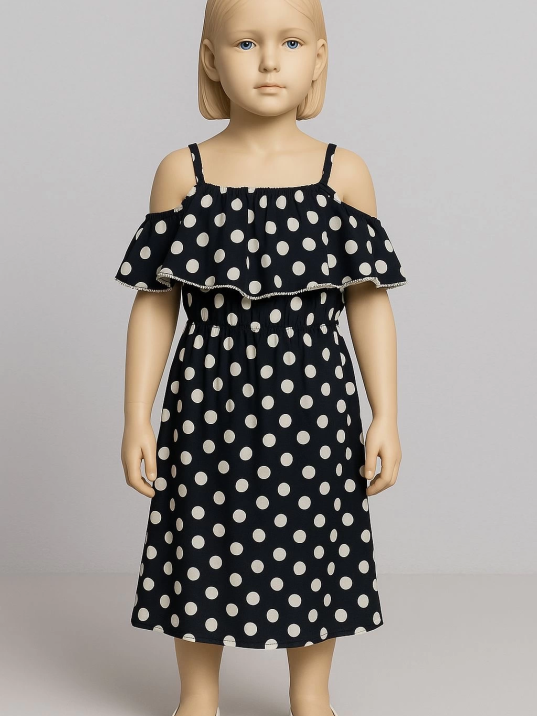 Puantiyeli askılı prenses elbise kız çocuk lacivert