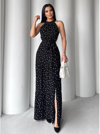 Puantiyeli yırtmaçlı elbise N4233