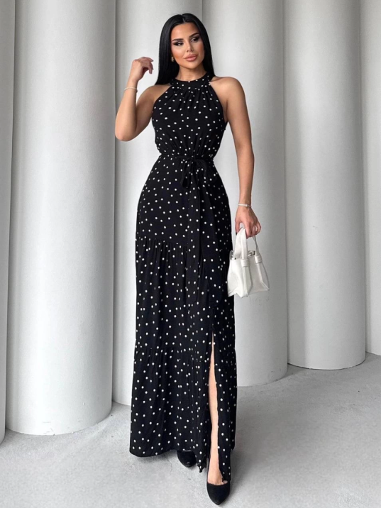 Puantiyeli yırtmaçlı elbise N4233 Puantiyeli yırtmaçlı elbise N4233