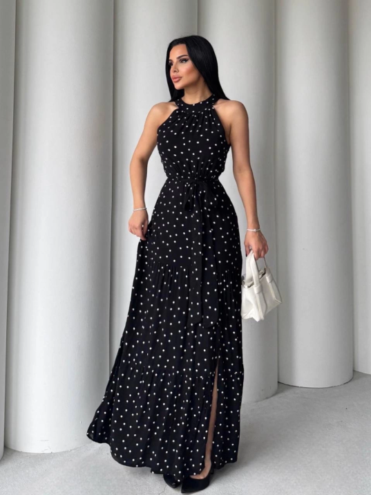 Puantiyeli yırtmaçlı elbise N4233 Puantiyeli yırtmaçlı elbise N4233