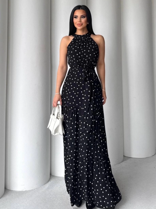 Puantiyeli yırtmaçlı elbise N4233 Puantiyeli yırtmaçlı elbise N4233