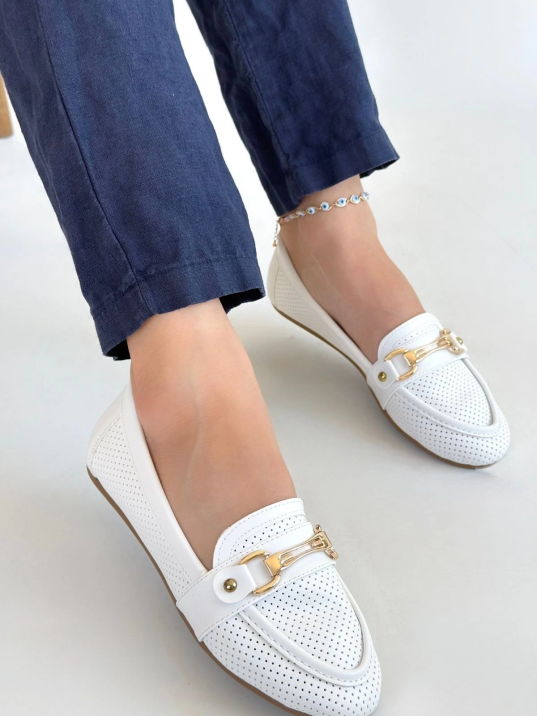 Rain Beyaz Cilt Babet Ayakkabı Rain Beyaz Cilt Babet Ayakkabı