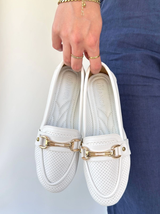 Rain Beyaz Cilt Babet Ayakkabı Rain Beyaz Cilt Babet Ayakkabı