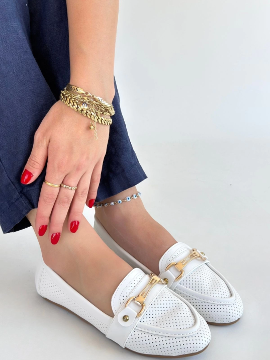 Rain Beyaz Cilt Babet Ayakkabı Rain Beyaz Cilt Babet Ayakkabı