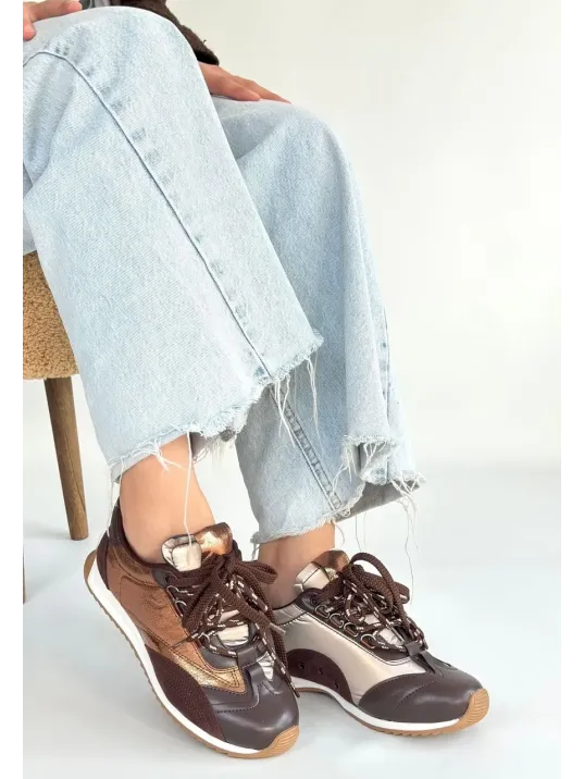 Ranu Kahverengi Cilt Paraşüt Detaylı Bağcıklı Spor Ayakkabı