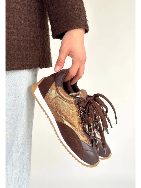 Ranu Kahverengi Cilt Paraşüt Detaylı Bağcıklı Spor Ayakkabı