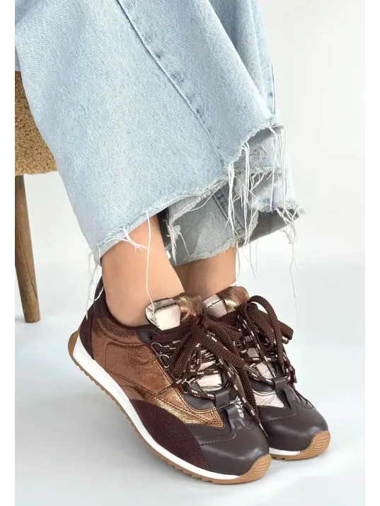 Ranu Kahverengi Cilt Paraşüt Detaylı Bağcıklı Spor Ayakkabı