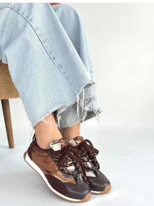 Ranu Kahverengi Cilt Paraşüt Detaylı Bağcıklı Spor Ayakkabı
