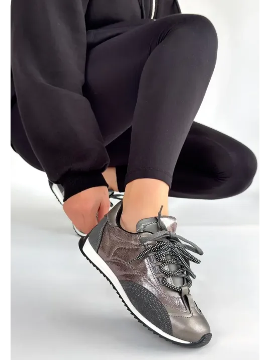 Ranu Platin Cilt Paraşüt Detaylı Bağcıklı Spor Ayakkabı