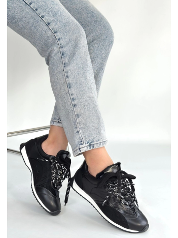 Ranu Siyah Cilt Paraşüt Detaylı Bağcıklı Spor Ayakkabı Ranu Siyah Cilt Paraşüt Detaylı Bağcıklı Spor Ayakkabı