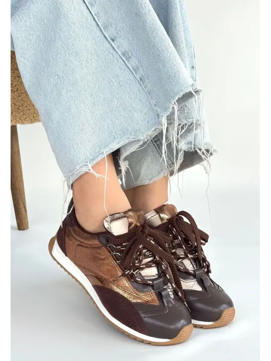Reat Kahverengi Cilt Bağcıklı  Paraşüt Detaylı Spor Ayakkabı