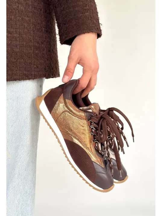 Reat Kahverengi Cilt Bağcıklı  Paraşüt Detaylı Spor Ayakkabı