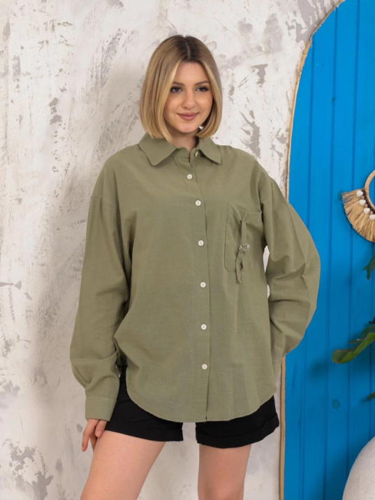 Relax fit keten gömlek haki s255349 Relax fit keten gömlek haki s255349