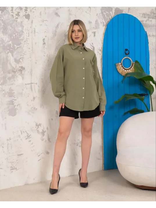 Relax Fit Keten Gömlek Haki S255349