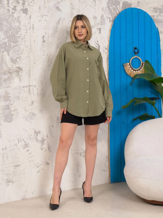 Relax fit keten gömlek haki s255349 Relax fit keten gömlek haki s255349