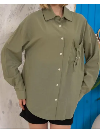 Relax Fit Keten Gömlek Haki S255349