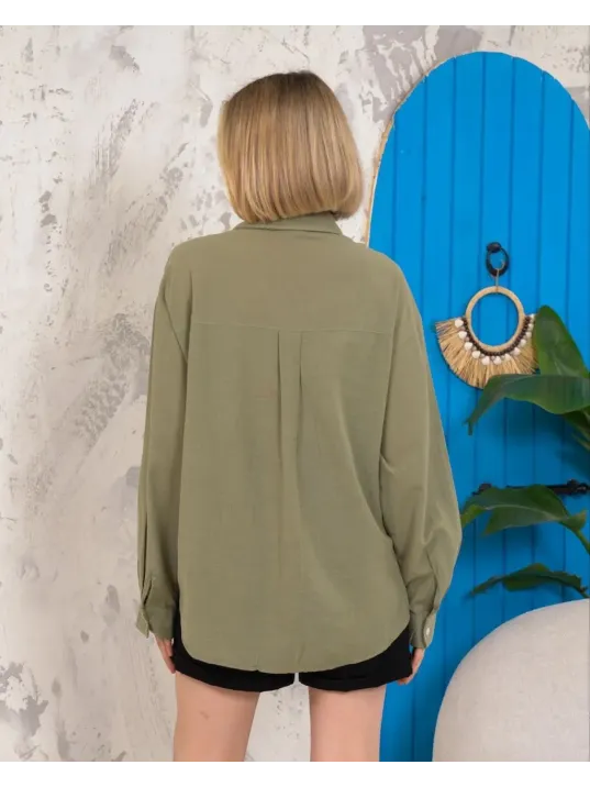 Relax Fit Keten Gömlek Haki S255349