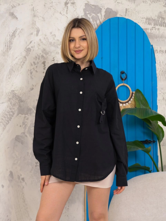 Relax fit keten gömlek siyah s255349 Relax fit keten gömlek siyah s255349