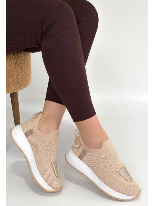 Renji Bej Triko Bağcıklı Spor Ayakkabı