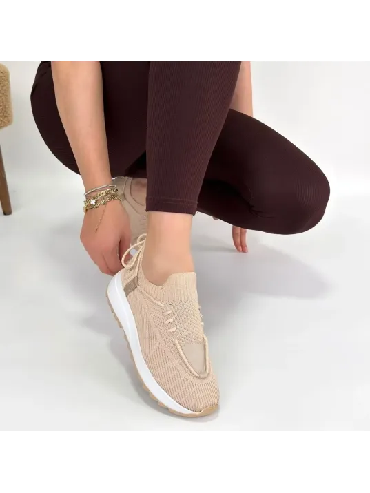 Renji Bej Triko Bağcıklı Spor Ayakkabı