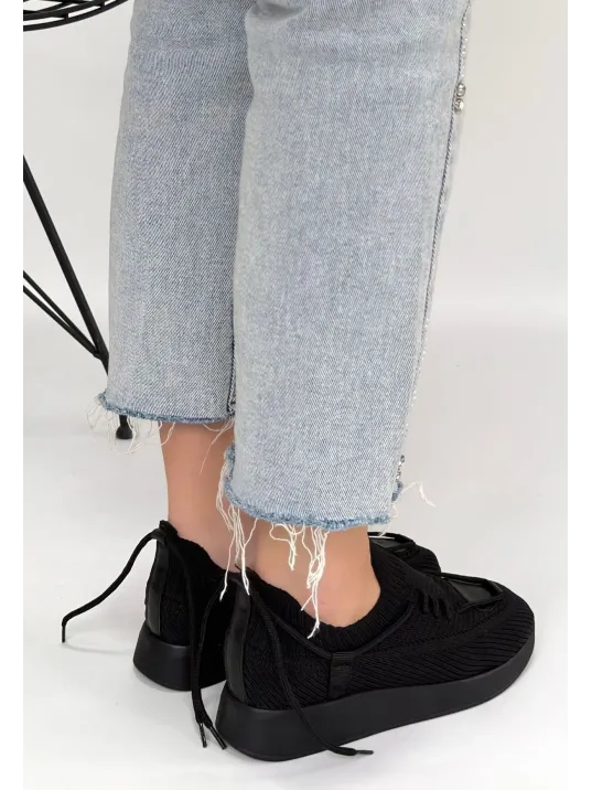 Renji Siyah Triko Bağcıklı Spor Ayakkabı