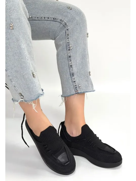 Renji Siyah Triko Bağcıklı Spor Ayakkabı